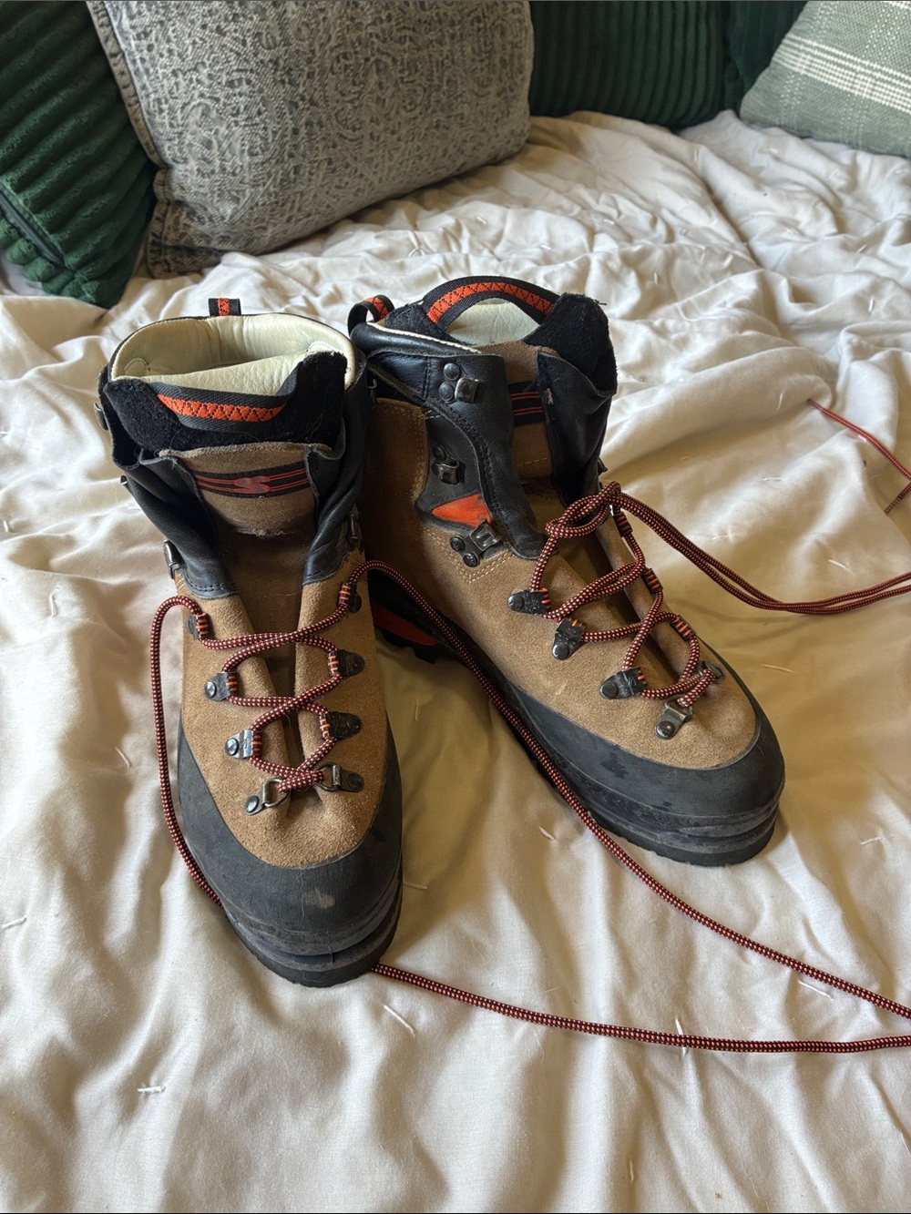 Men's Brown and Black Leather Hiking Boots with Orange Accents